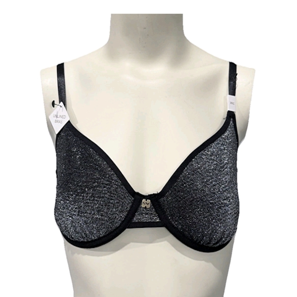 Nicole Miller New York Unlined Bra Women 36C Metallic Silver/Black Underwired